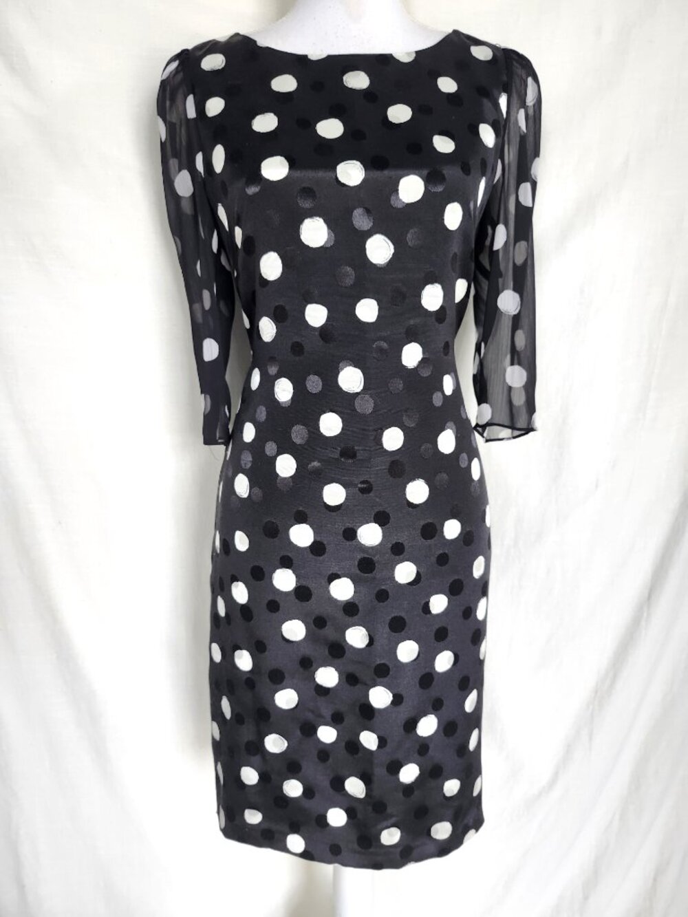 Karl Lagerfeld 3/4 Sleeve Women's Sheath Dress Size 2 Polka dot